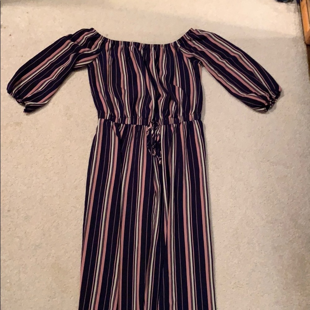 navy blue w blush pink stripes jumper